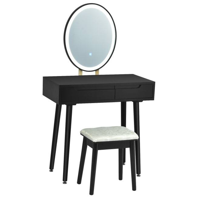 Touch Screen Vanity Makeup Table Stool Set - 31.5" x 16" x 54.5" (L x W x H) - Black