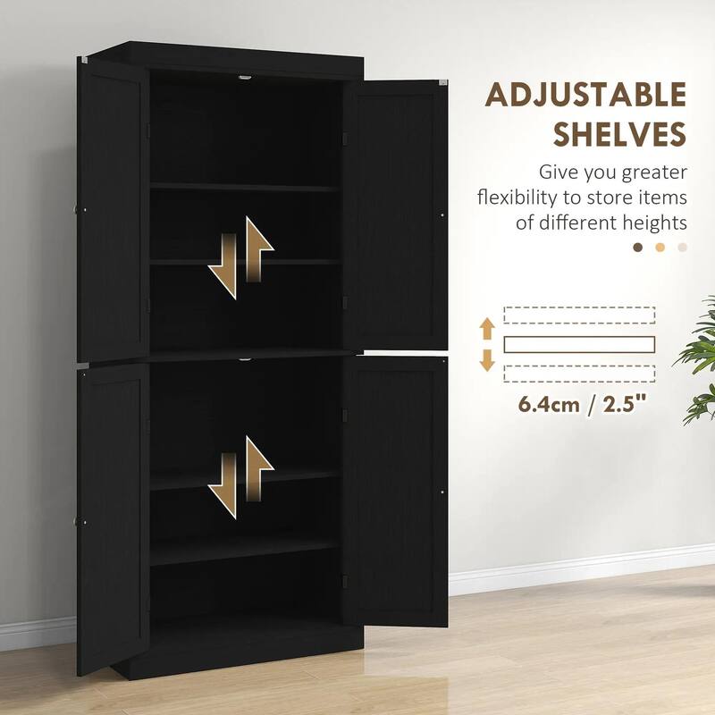 72" Kitchen Cabinet, Pantry Storage Cabinet with Doors and Shelves