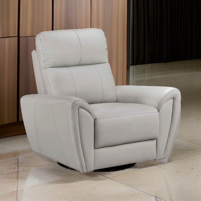 Jessica 39 Inch Swivel Glider Chair, Gray, Top Grain Leather, Solid Wood