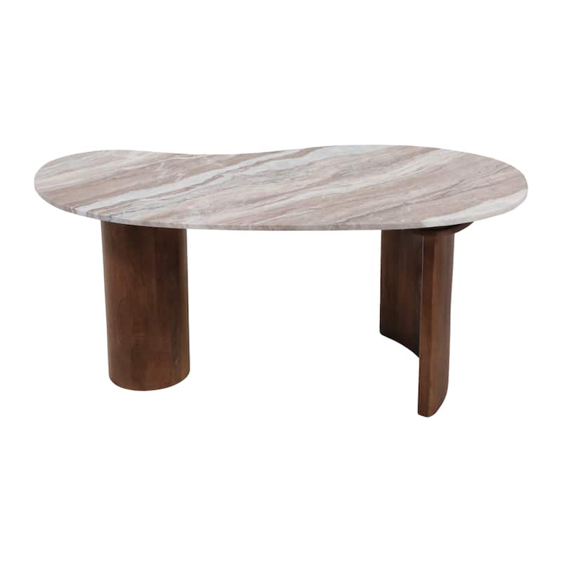 Wood Marble Coffee Table Modern Style Length Living Room - 18" Brown - 40.5" x 21" x 18.5"