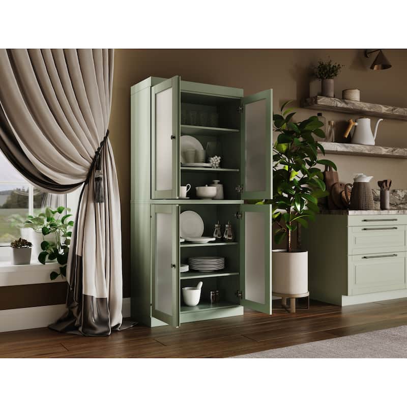Palace Imports 100% Solid Wood Pantry Cabinet with Frosted, Clear Glass or Solid Doors and Adjustable Shelves
