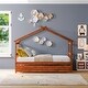 preview thumbnail 13 of 43, Twin Size Wooden House Bed with Twin Trundle with Roof for Kids