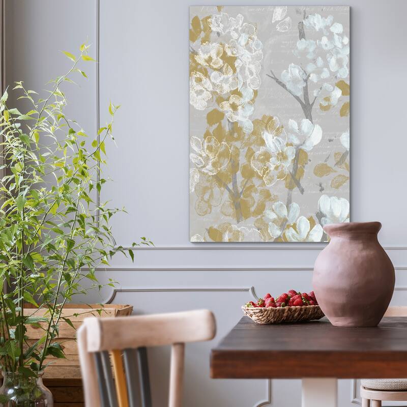 Mustard on Grey Blooms II-Premium Gallery Wrapped Canvas