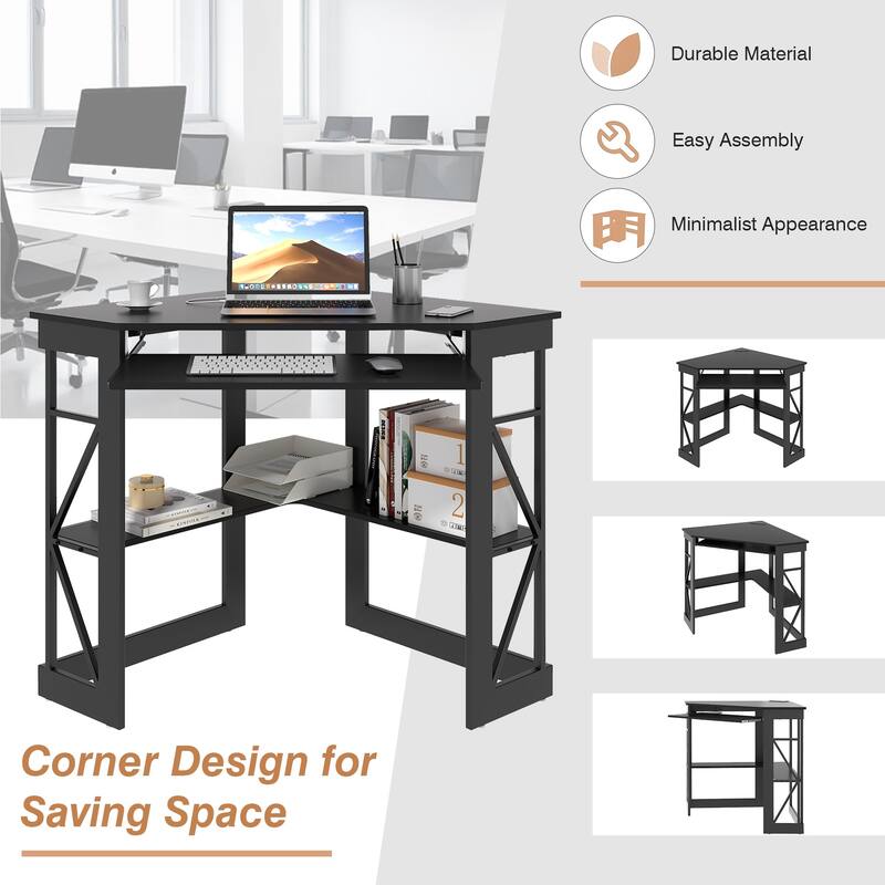 Corner Desk Small Desk with Outlets Corner Table for Small Space, Computer Desk with USB Ports Triangle Desk with Storage