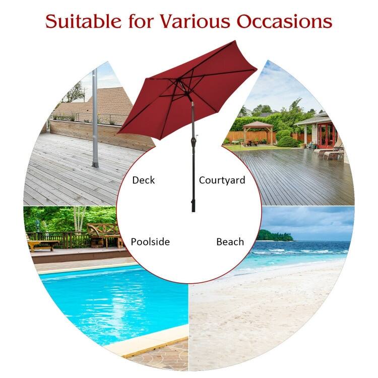 9-Foot Outdoor Market Patio Table Umbrella with Push-Button Tilt and Crank Lift for Sun Shade