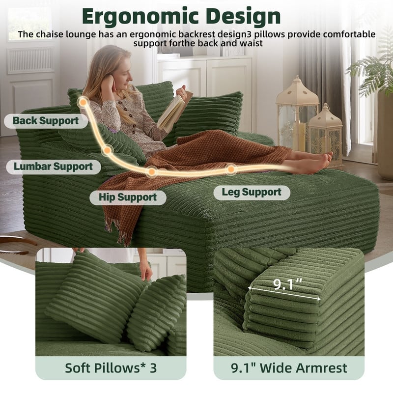 Rossetta Corduroy Upholstered Modern Oversized Chaise Lounge Chair