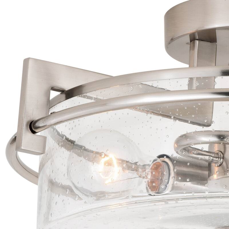 Flush Mount Ceiling Light - Satin Nickel Finish, Clear Glass Shade - Modern Interior Lighting - 3.5