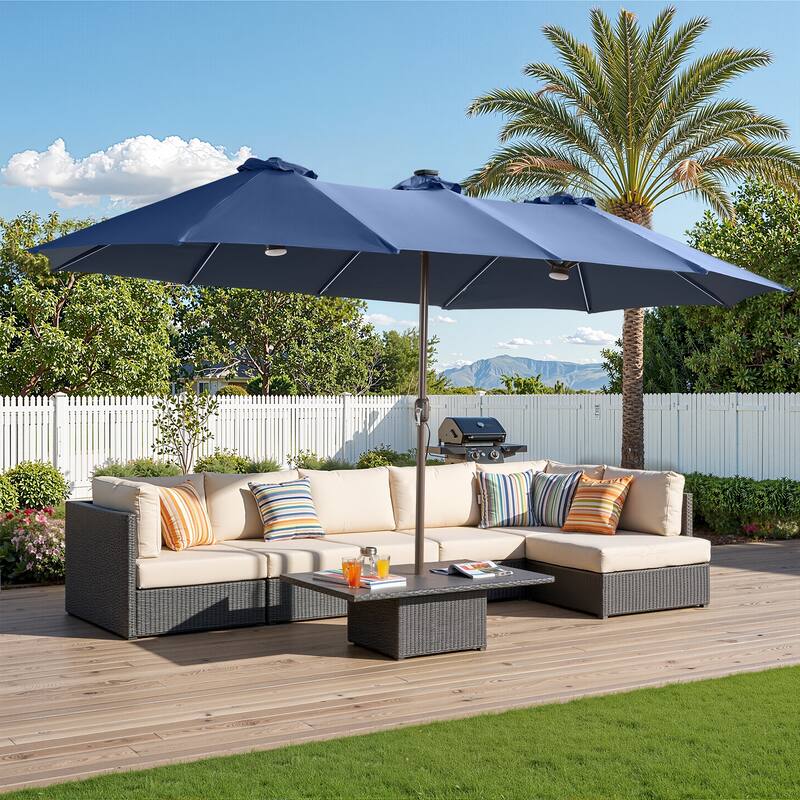 XIZZI Oversized Patio Umbrella with Base Outdoor Shade with Solar LED Lights