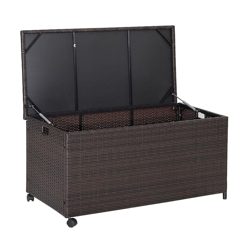 Large Mix Brown Deck Storage Box with Steel Frame and Wheels and Protective Liner - 50 Gallon