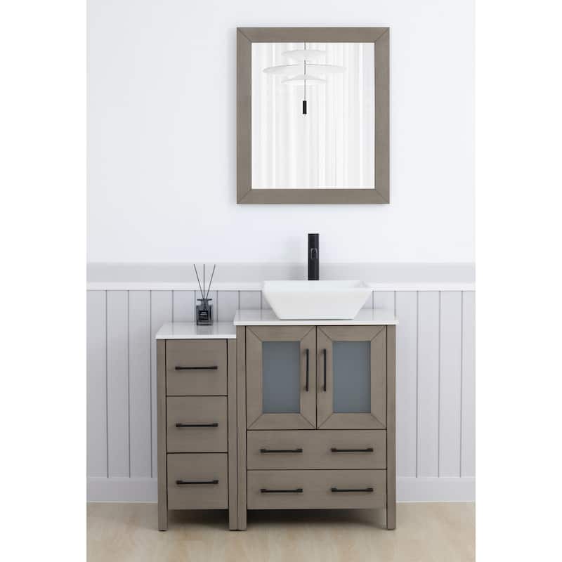 Vanity Art 36" Single Sink Bathroom Vanity Set with Engineered Marble Top and Free Mirror - 36 W X 18.5 D X 31.1 H