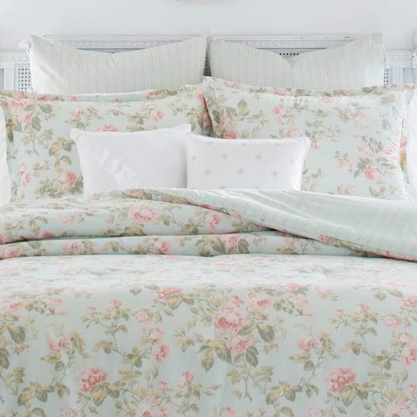  Laura Ashley Home - King Size Comforter Set, Reversible Cotton  Bedding, Includes Matching Shams with Bonus Euro Shams & Throw Pillows  (Natalie Sage/Off White, King) : Home & Kitchen