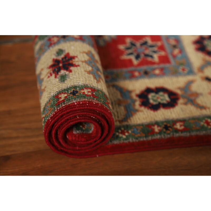 Red Kazak Oriental Foyer Rug Hand-Knotted Traditional Wool Carpet - 2'0" x 3'0"