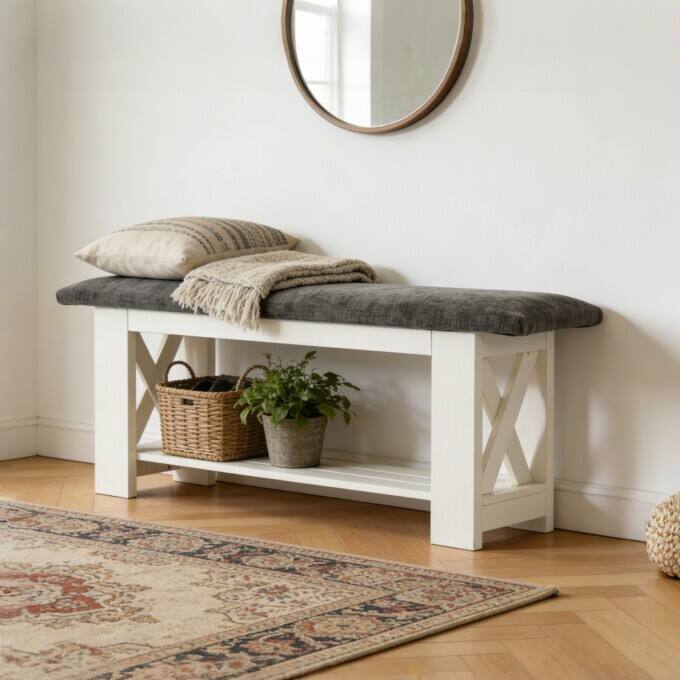 47.24" Entryway Shoe Storage Bench,End of Bed Bench with Cushion