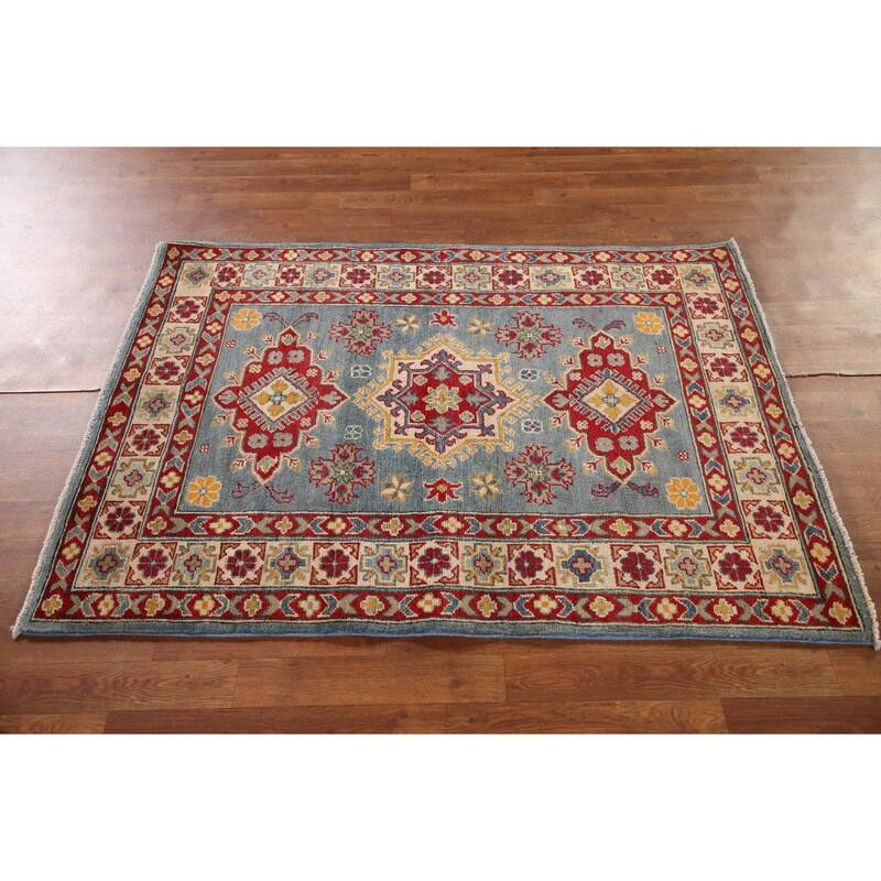 Light Blue Kazak Oriental Accent Rug Hand-Knotted Wool Carpet - 3'6"x 4'10"