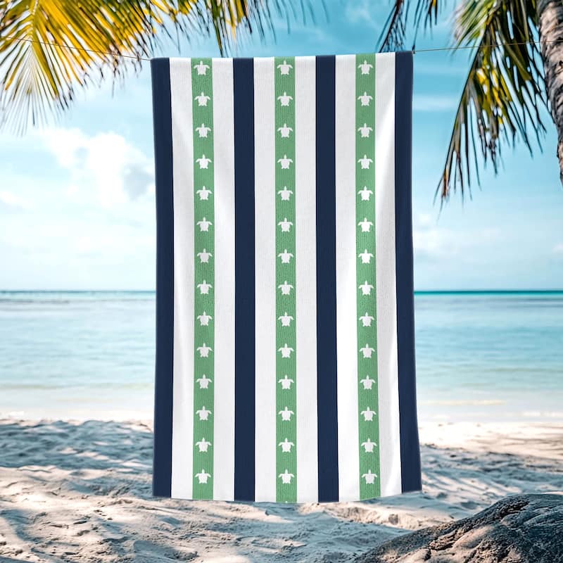 Shark Striped Beach Towel, Cabana Soft Swimming Towel, Pool Towel for Adults Women Men - Green