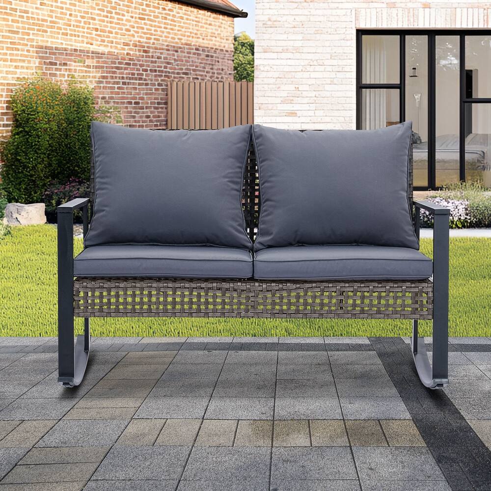 Ainfox Patio Double Outdoor Rocking Chair Bench Loveseat with Cushions