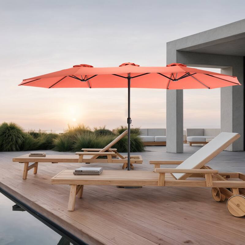 HOMEFUN 14.8 Ft Double Sided Outdoor Umbrella Rectangular Large with Crank - Orange