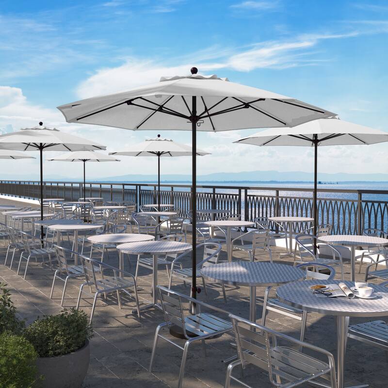 California Umbrella 9' Rd. Aluminum Frame, Fiberglass Rib Market Umbrella, Push Open, Bronze Finish, Pacifica Fabric - Natural