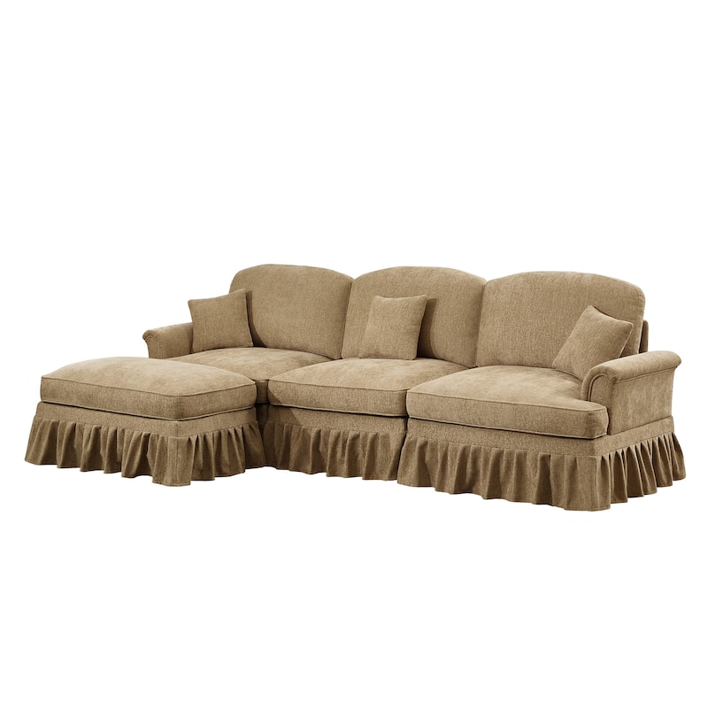 GDFStudio - Mid Century Chenille L-Shaped 3-Seater 107.1" Modular Sectional Sofa with Ottoman