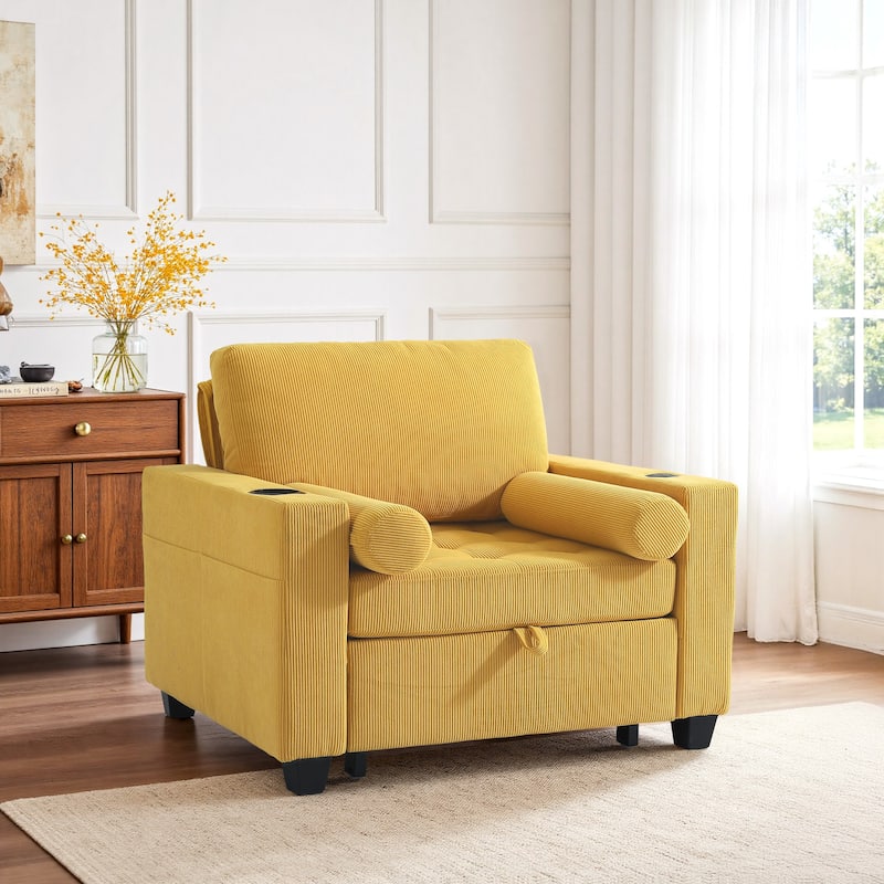 3-in-1 Corduroy Sleeper Sofa Pull-Out Bed Convertible Adjustable Loveseat with USB Port