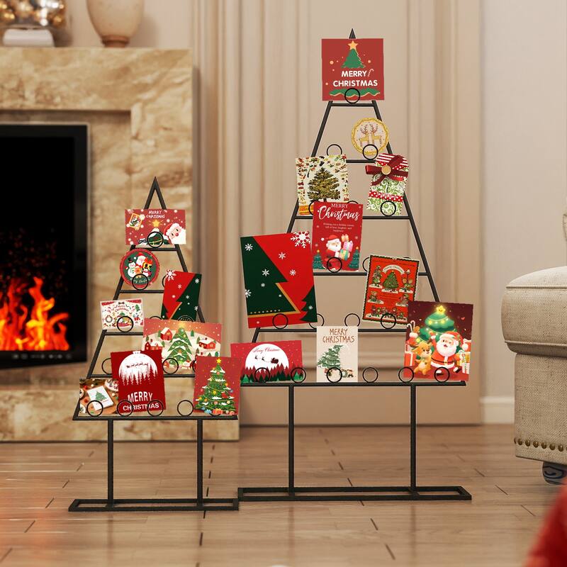 Costway 2 Pack Christmas Tree Card Holder with 36 Round Clips Metal - as pic shows - See Details