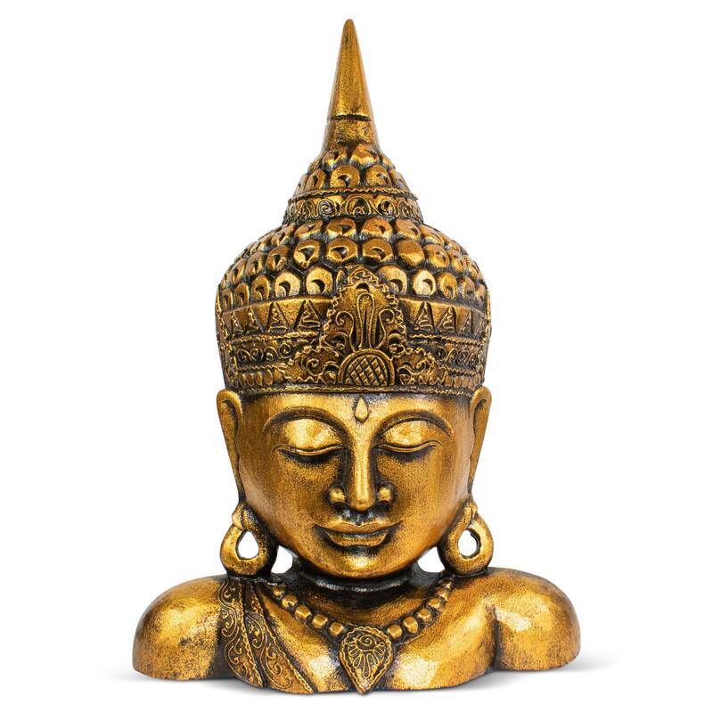 19" Gold Buddha Bust Hand Finished Decorative Sculpture, Zen Spiritual Home Accent - Gold