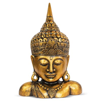 19" Gold Buddha Bust Hand Finished Decorative Sculpture, Zen Spiritual Home Accent