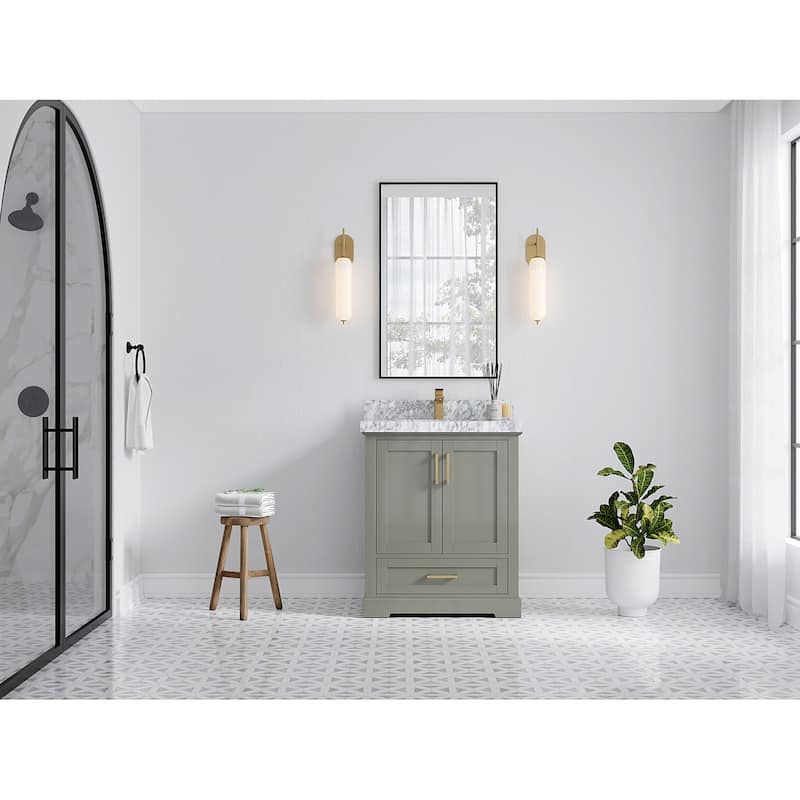Willow Collection 30 in W x 22 in D x 36 in H Reeded Boston Single Bowl Sink Bathroom Vanity with Quartz or Marble Countertop