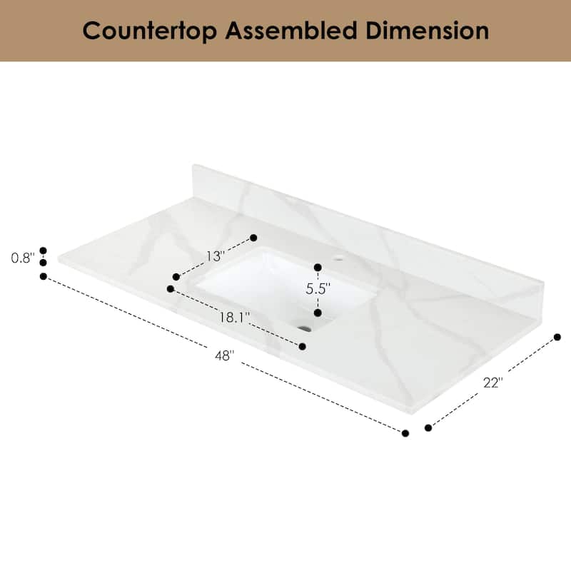 Altair Arbios Calacatta White Quartz Stone Vanity Top in Single Faucet Hole Without Vanity