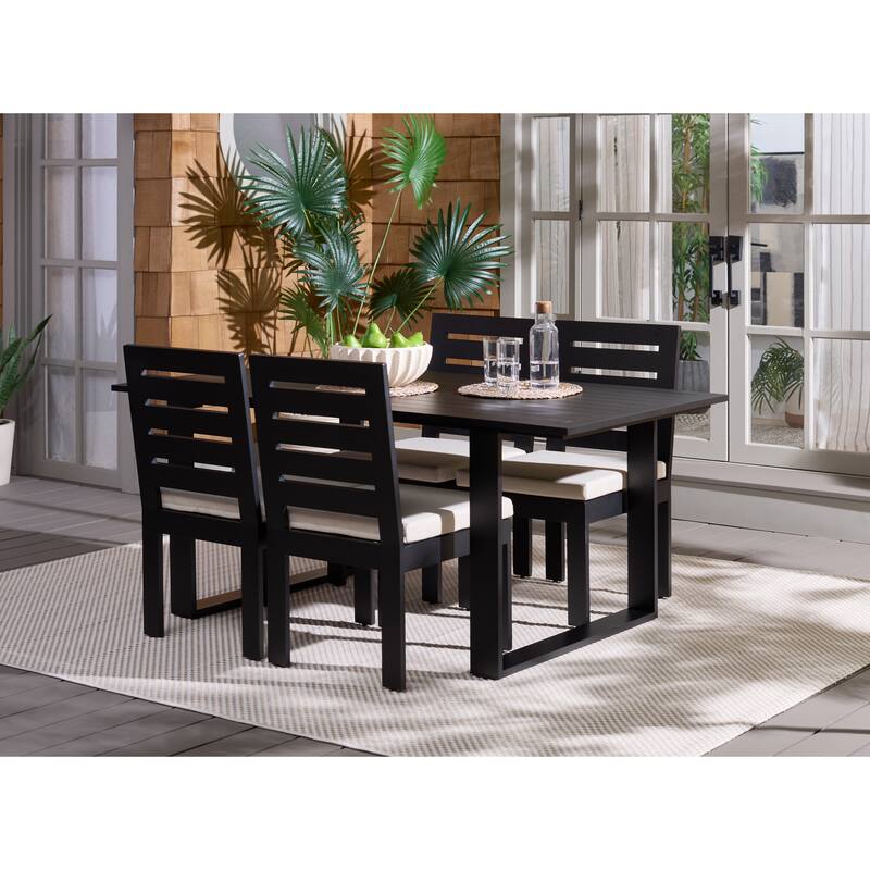 SAFAVIEH Outdoor Living Fash Aluminum Sled Leg Dining Table - 71"W x 34"D x 29"H - Black