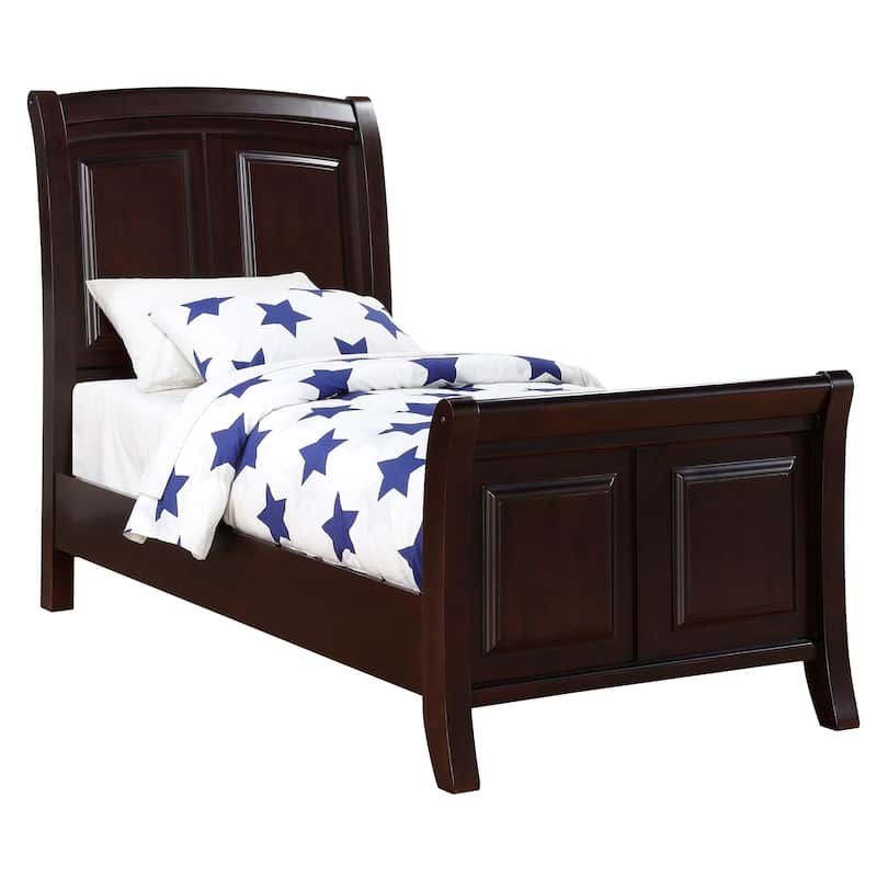 Wooden Curved Sleigh Twin Panel Bed - 87" - Brown