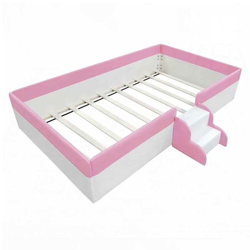 Upholstered Daybed Frame with Fence and Stairs