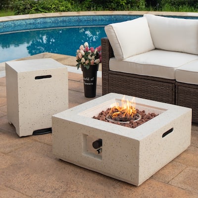 COSIEST 2-Piece Outdoor Square Fire Pit w Tank Cover Table - 28" W x 28" L x 12" H
