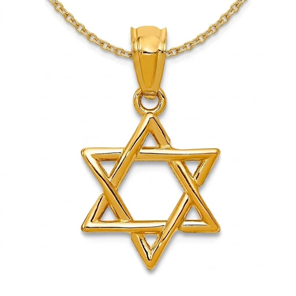 Curata 14k Yellow Gold 18" 12mm Solid Polished Star of David Pendant Necklace
