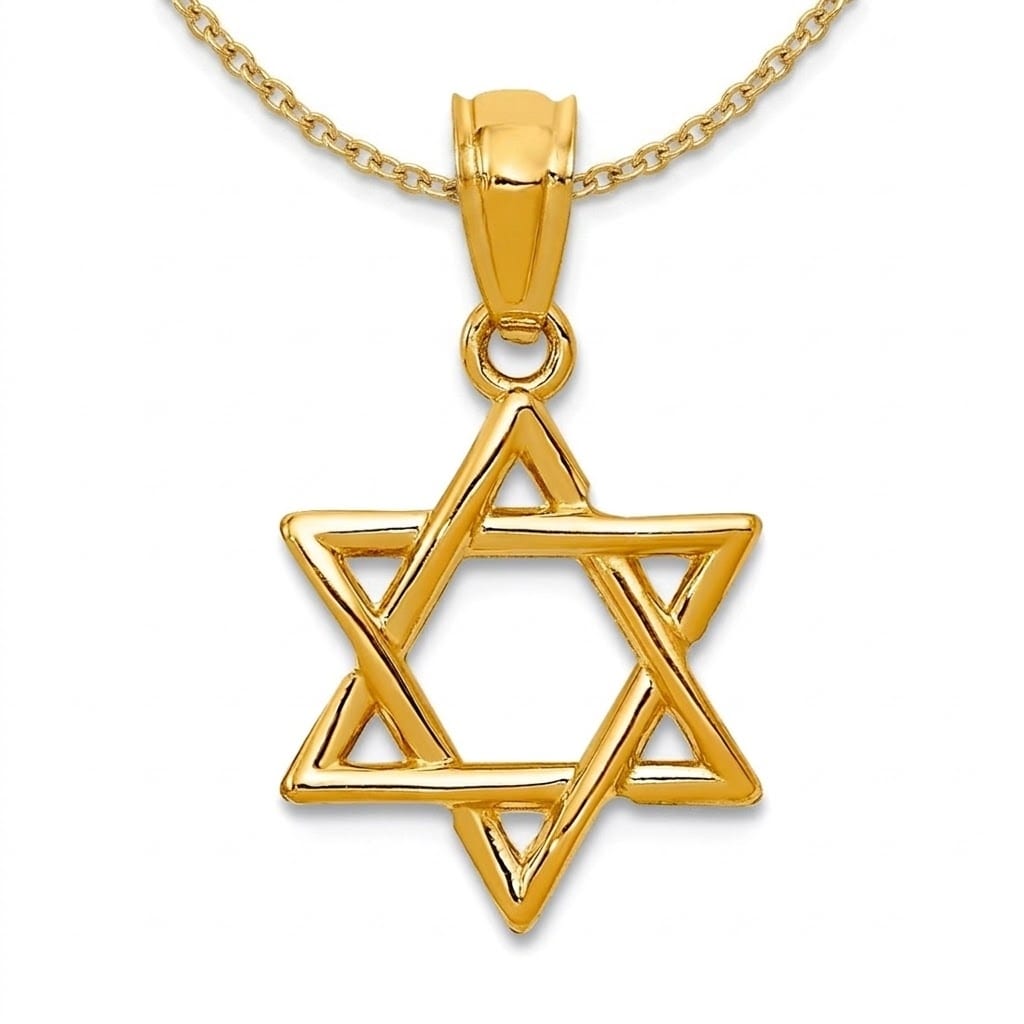 Curata 14k Yellow Gold 18" 12mm Solid Polished Star of David Pendant Necklace