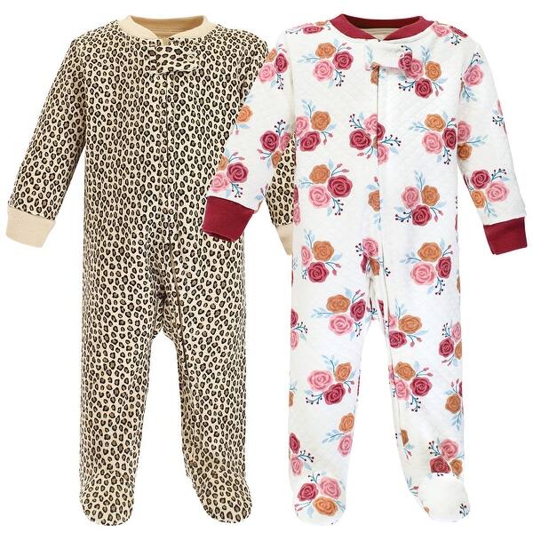 slide 1 of 1, Hudson Baby Infant Girl Premium Quilted Zipper Sleep and Play, Autumn Rose 0-3 Months - Autumn Rose