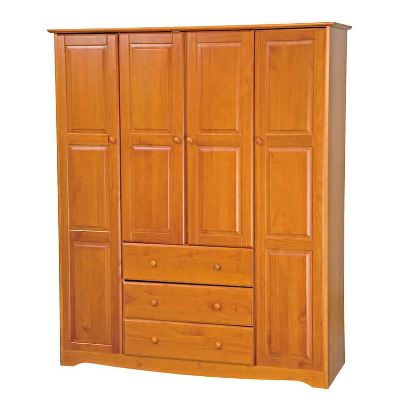 Palace Imports 100% Solid Wood Family 4-Door Wardrobe Armoire with Metal or Wooden Knobs