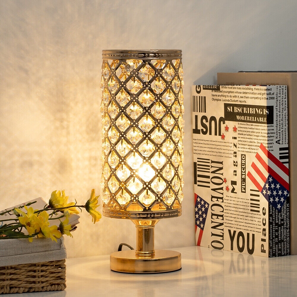 Crystal Vintage Gold Table Lamp with Clear Crystal Beads Metal Base On Sale Bed Bath Beyond 35448407