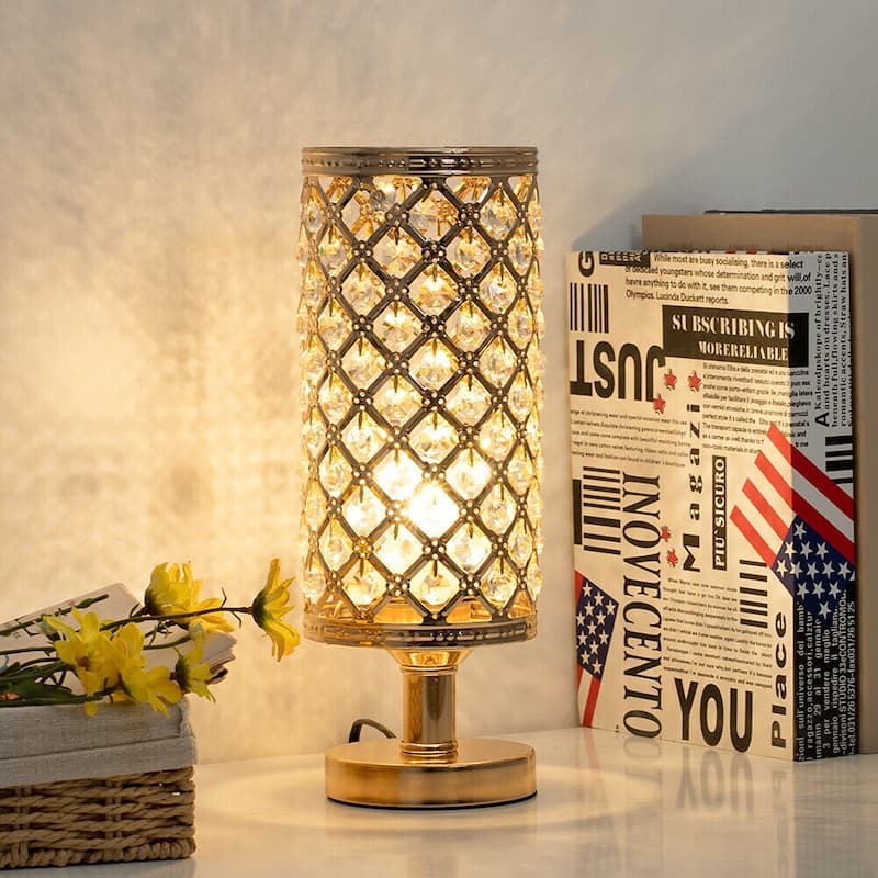 Crystal Vintage Gold Table Lamp with Clear Crystal Beads Metal Base - 1PCS - Gold