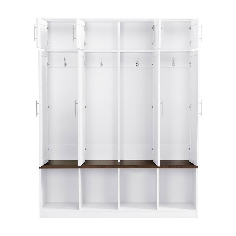 Hall Tree Hallway Storage Bench with Shoe Cubbies and Coat Rack with Hooks