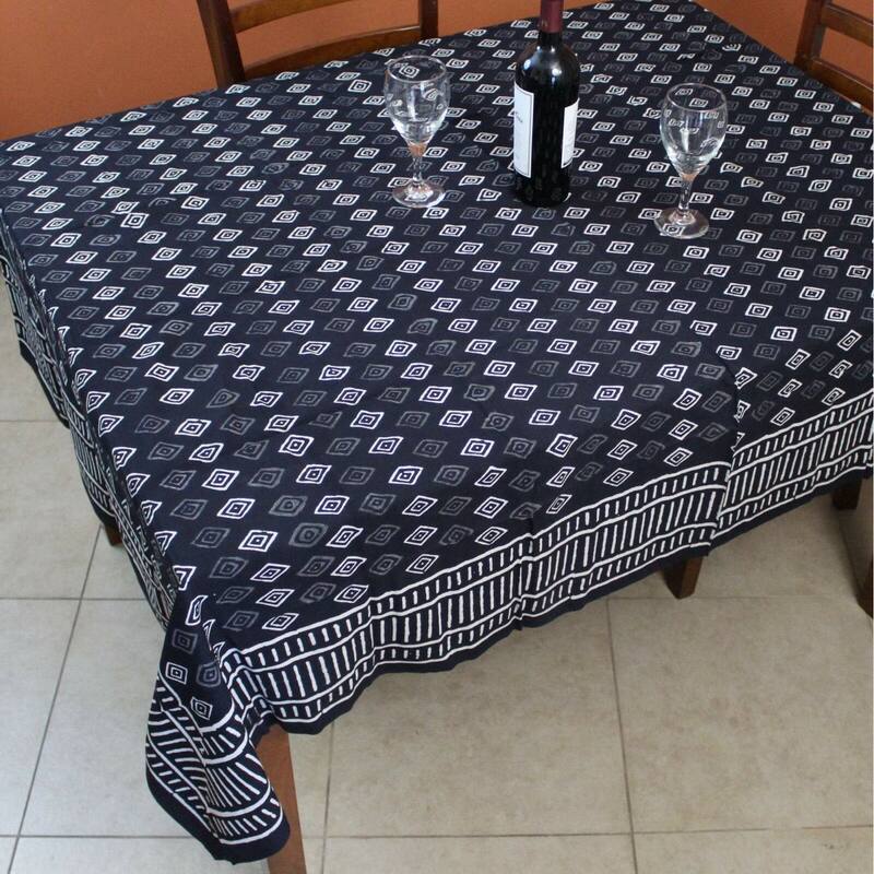 Cotton Block Print Dabu Geometric Tablecloth Collection