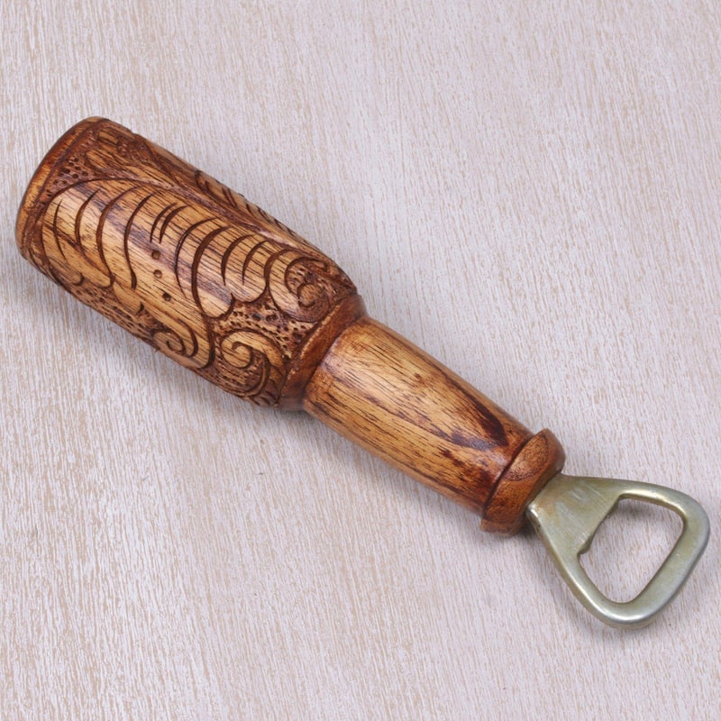Novica Handmade Bottles Up Wood Bottle Opener