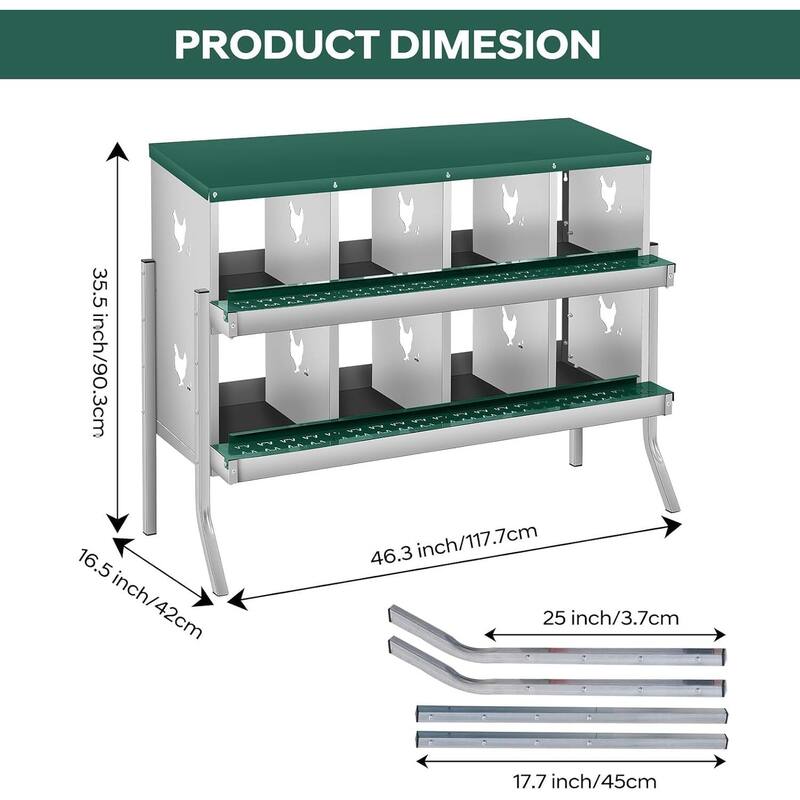 8 Compartment Nesting Box, Chicken Laying Box, with Bracket Legs, Easy to Clean and Install