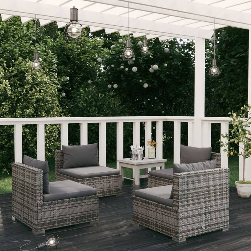 vidaXL Patio Lounge Set Outdoor Sectional Sofa Set Table Garden Poly Rattan - 27.6" x 27.6" x 23.8"