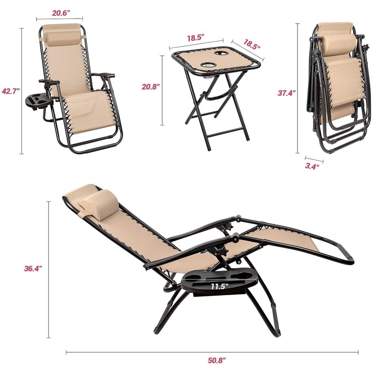 Zero gravity chair top with side table