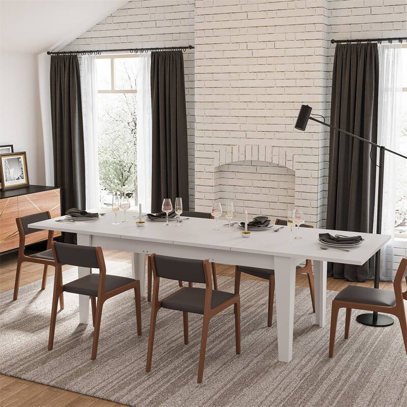 Wood Extendable Dining Table with Legs for Dining Room - White