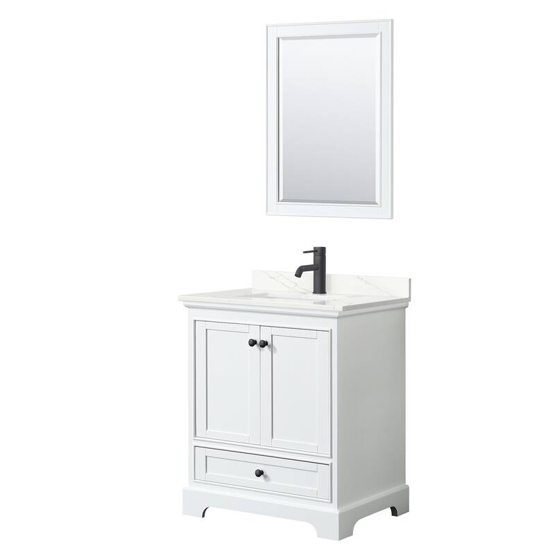 Wyndham Collection WCS202030S-QTZ-UNSM24 Deborah 30" Free Standing - White / Giotto Quartz Top / Matte Black Hardware