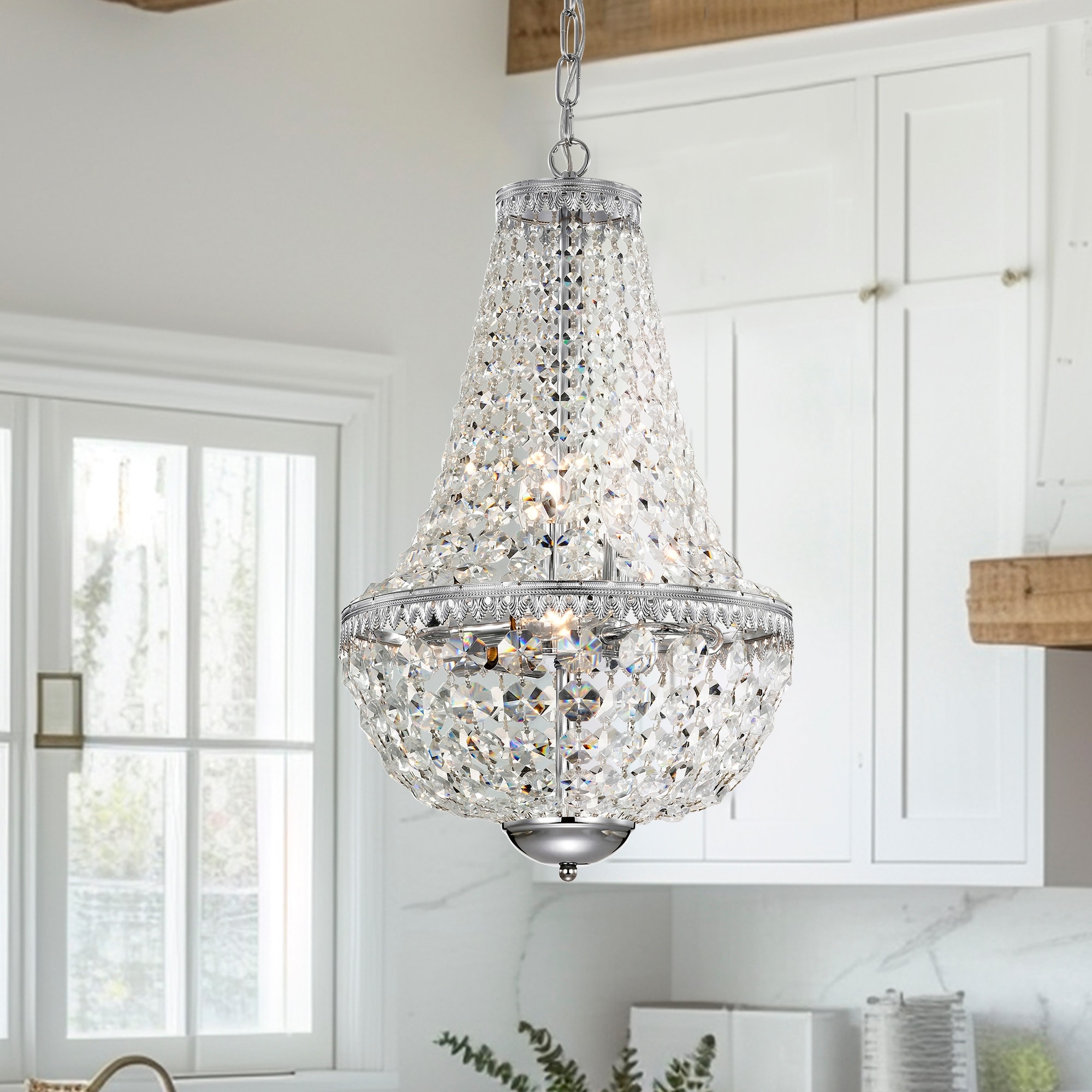 Chrome 6-Light Empire Chandelier with Crystal