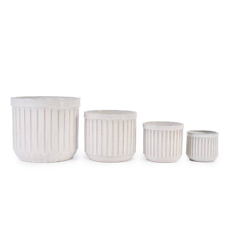 Set of 4 Handmade Ceramic Pots for Succulents with Vertical Grooves