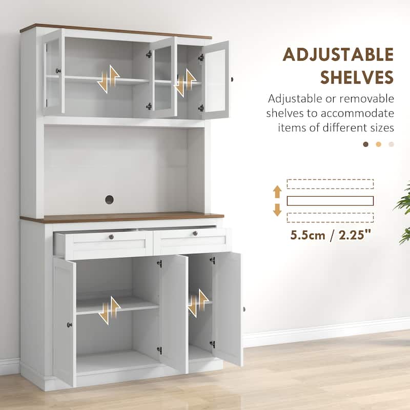 71" Tall Kitchen Pantry Storage Cabinet with Microwave Stand, Freestanding Buffet with Hutch, 2 Drawers, 5 Doors